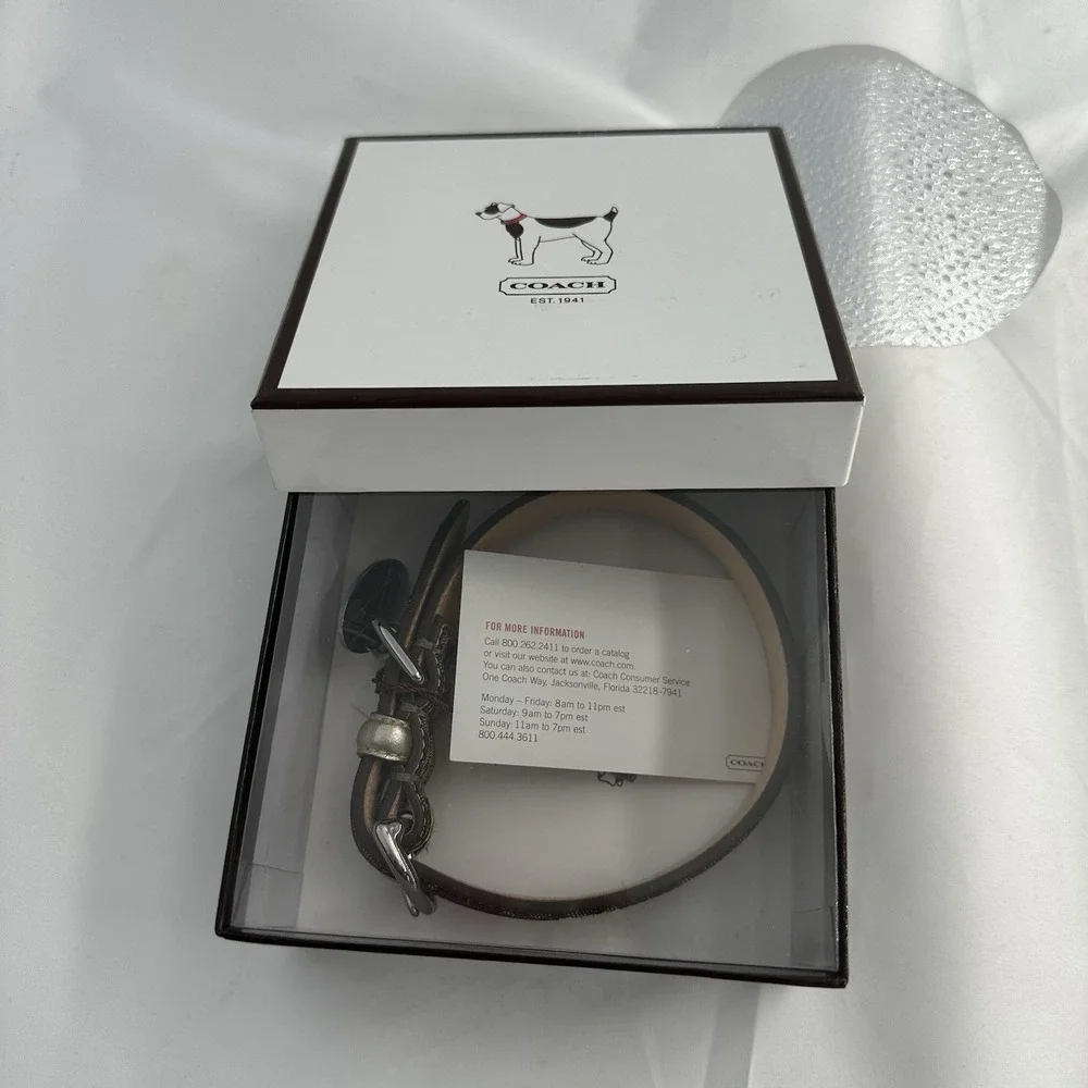 COACH Brown Signature Canvas Leather Dog Collar with Charms